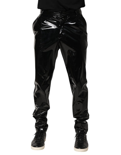 Dolce & Gabbana Black Polyester Mid Waist Men Trouser Pants