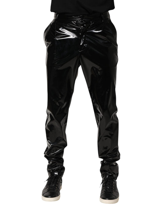 Dolce & Gabbana Black Polyester Mid Waist Men Trouser Pants