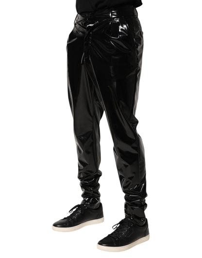 Dolce & Gabbana Black Polyester Mid Waist Men Trouser Pants