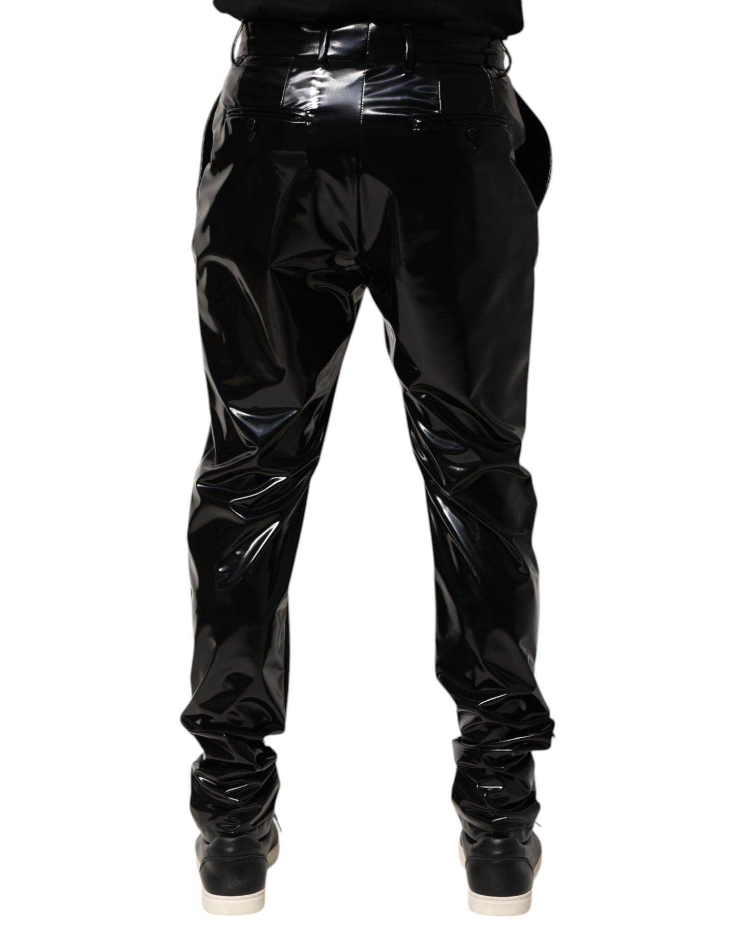 Dolce & Gabbana Black Polyester Mid Waist Men Trouser Pants