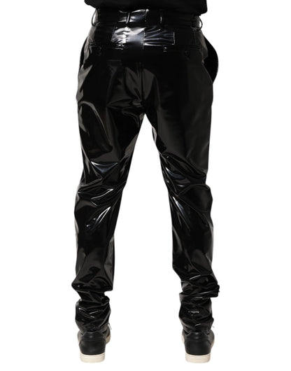 Dolce & Gabbana Black Polyester Mid Waist Men Trouser Pants