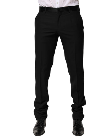 Dolce & Gabbana Black Wool Tapered Formal Men Dress Pants