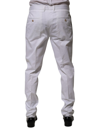Dolce & Gabbana White Cotton Dress Slim Formal Trouser Pants