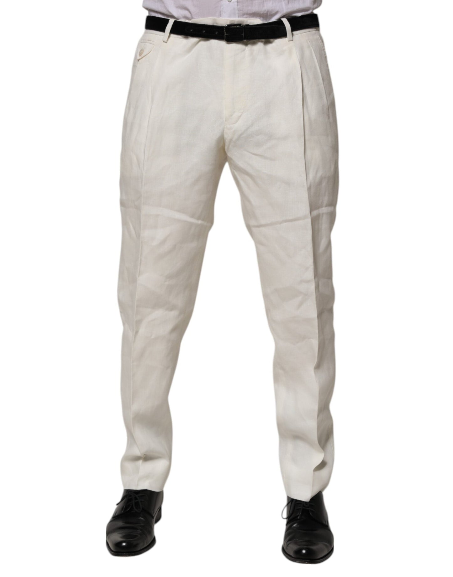 Dolce & Gabbana Cream Linen Dress Slim Formal Trouser Pants