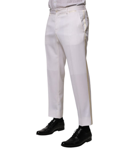 Dolce & Gabbana White Polyester Tapered Formal Trouser Pants