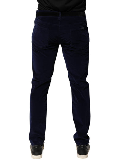 Dolce & Gabbana Navy Blue Cotton Tapered Formal Trouser Pants