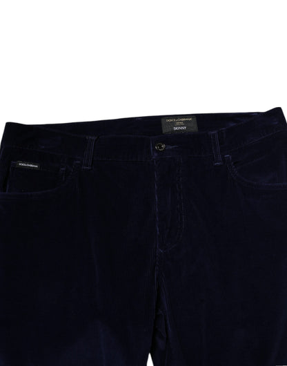 Dolce & Gabbana Navy Blue Cotton Tapered Formal Trouser Pants