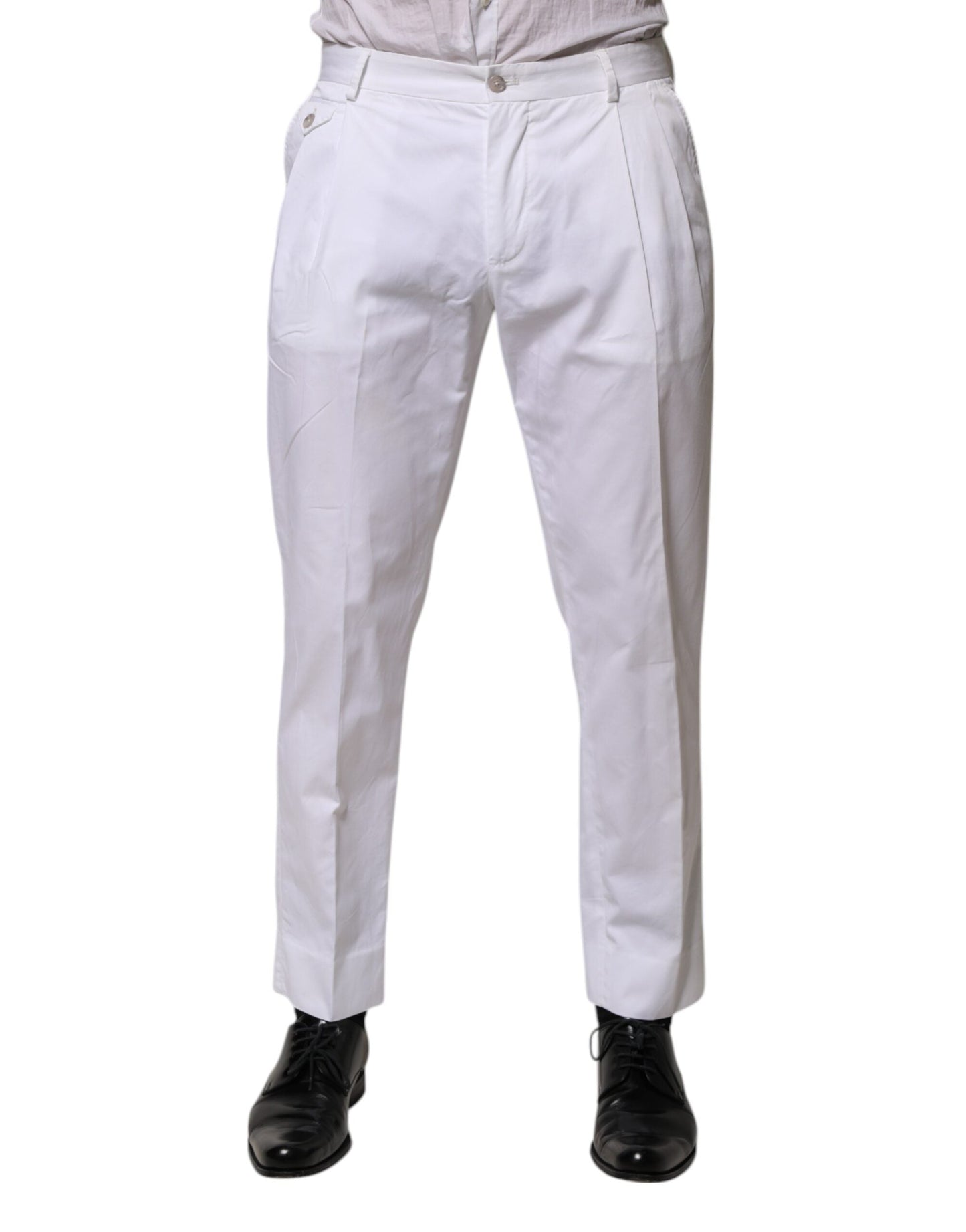 Dolce & Gabbana White Cotton Dress Slim Formal Trouser Pants