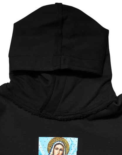 Dolce & Gabbana Black Printed Hoodie Crystal Embellished Jacket