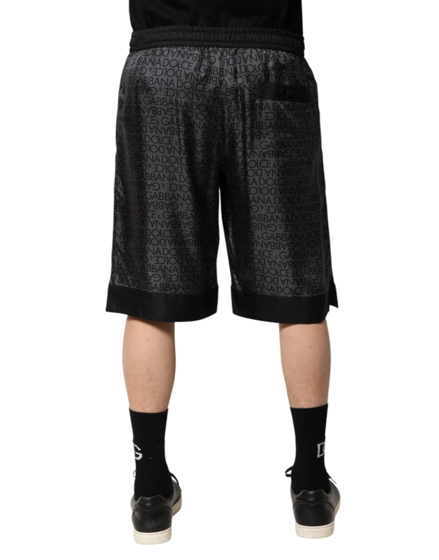 Dolce & Gabbana Gray Black Silk DG Logo Men Bermuda Shorts
