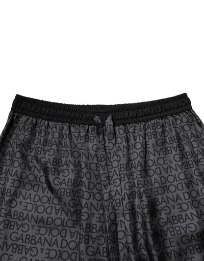 Dolce & Gabbana Gray Black Silk DG Logo Men Bermuda Shorts