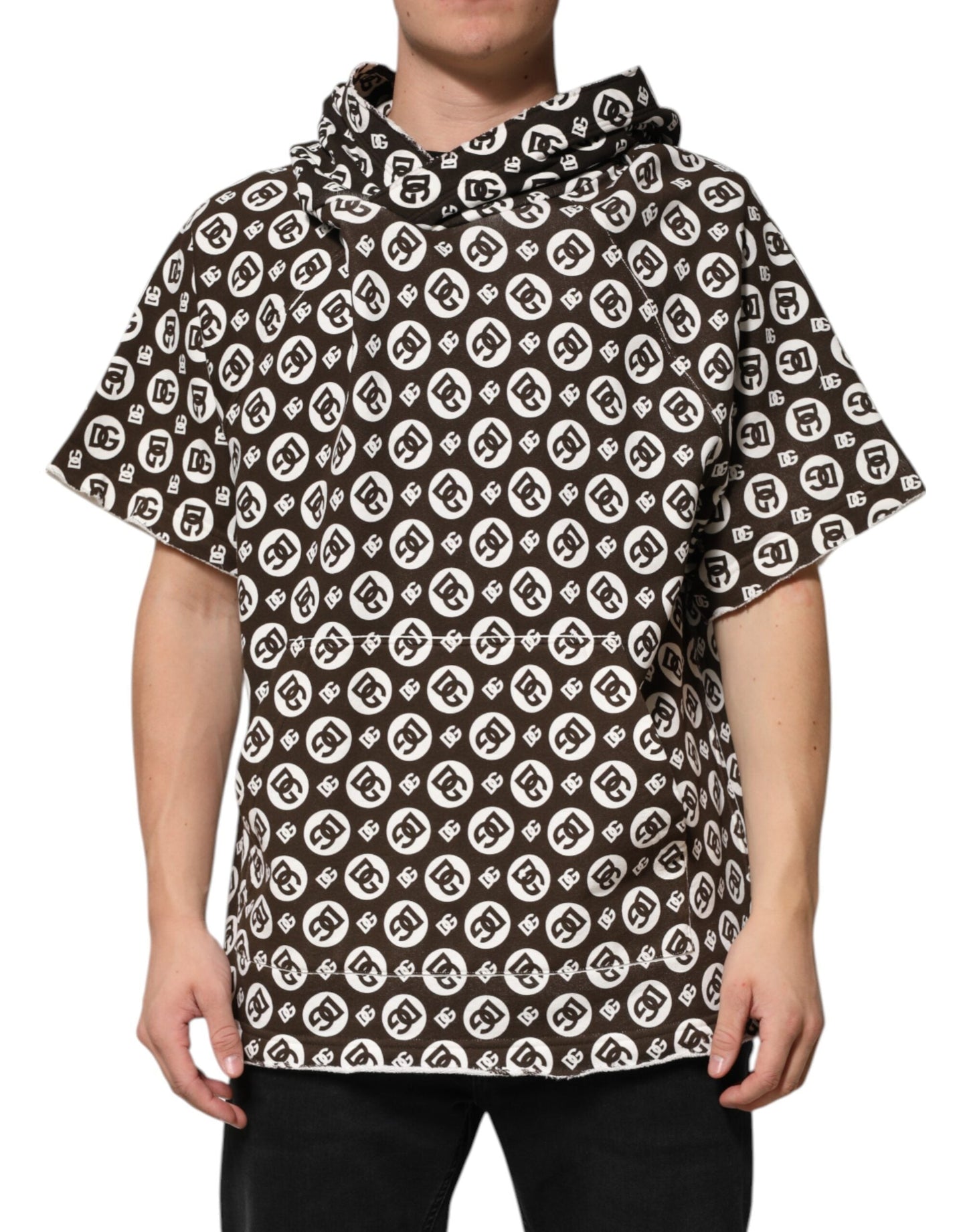 Dolce & Gabbana Brown White DG Logo Short Hoodie Sweater