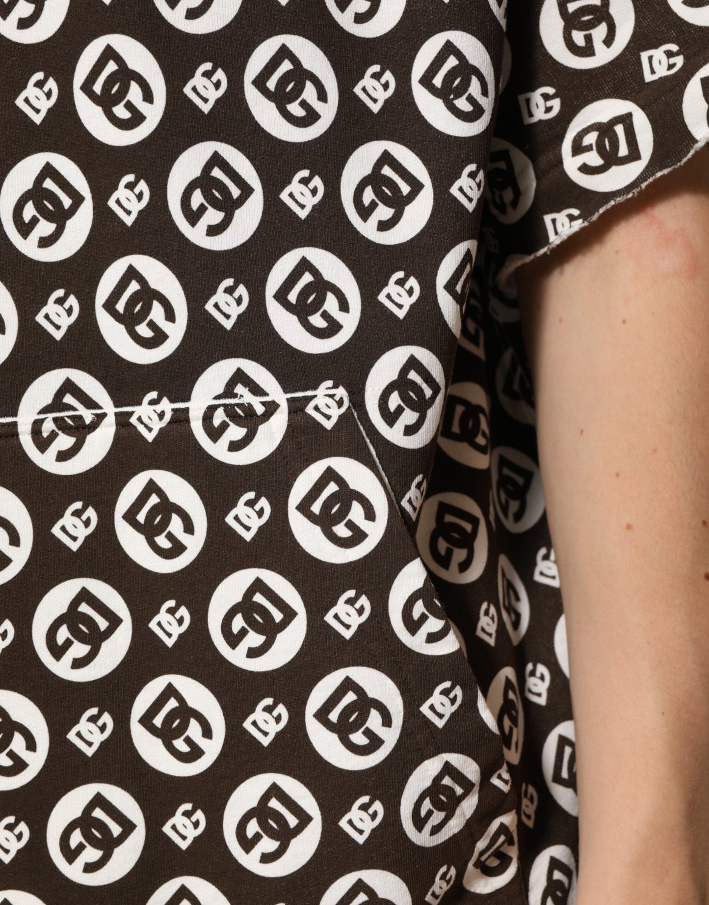 Dolce & Gabbana Brown White DG Logo Short Hoodie Sweater