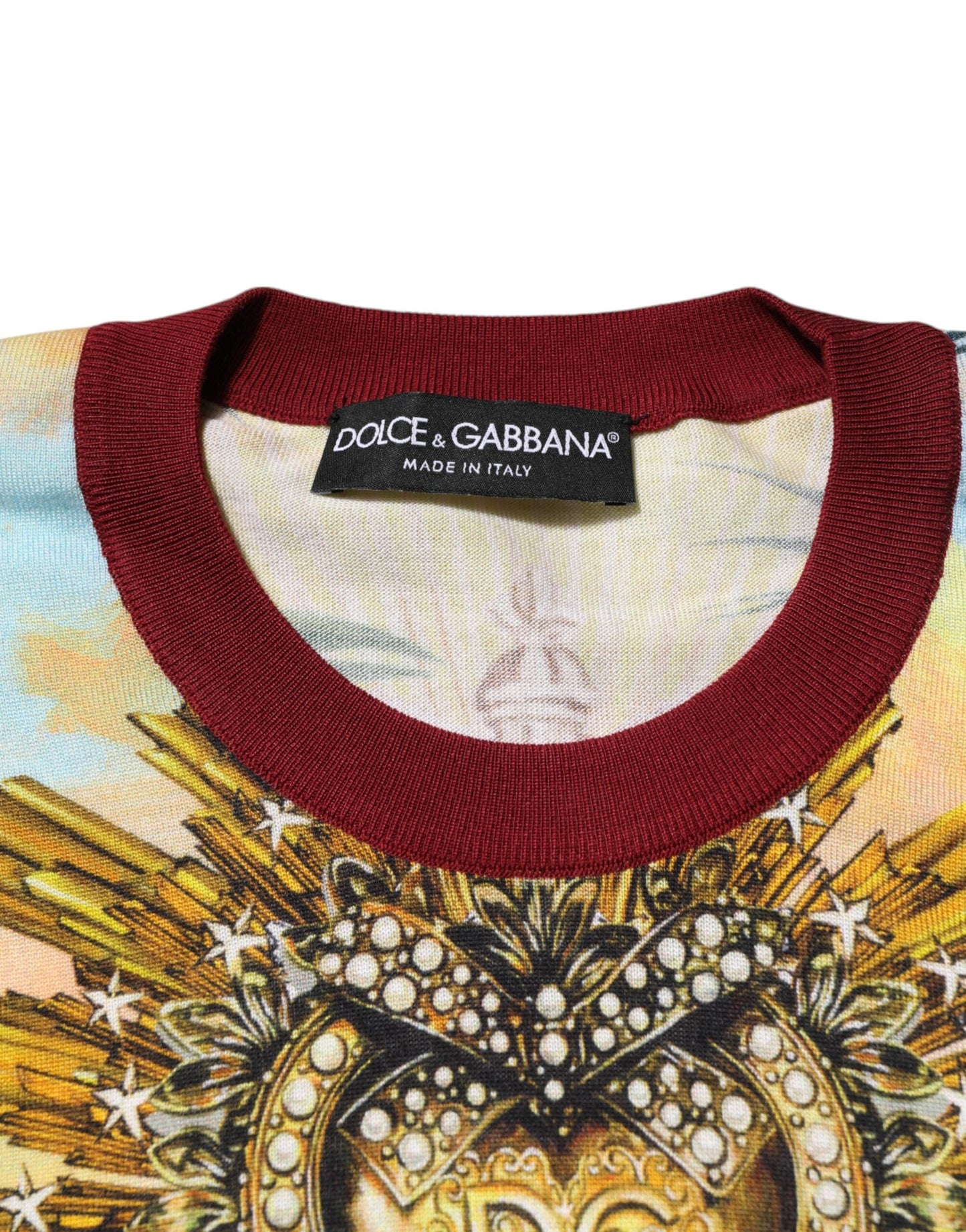 Dolce & Gabbana Tropical Heart Crown Silk Pullover Sweater