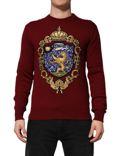 Dolce & Gabbana Burgundy Cashmere Lion Crest Pullover Sweater