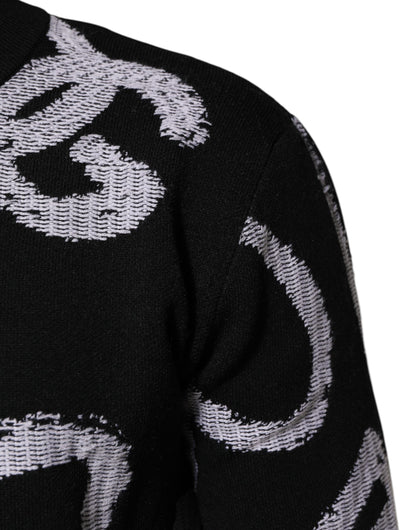 Dolce & Gabbana Black Nylon Wool Heart Print Pullover Sweater