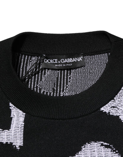 Dolce & Gabbana Black Nylon Wool Heart Print Pullover Sweater