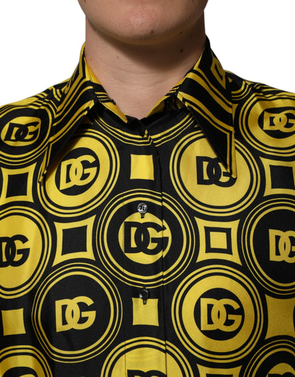 Dolce & Gabbana Yellow Silk Silver DG Logo Geometric T-shirt