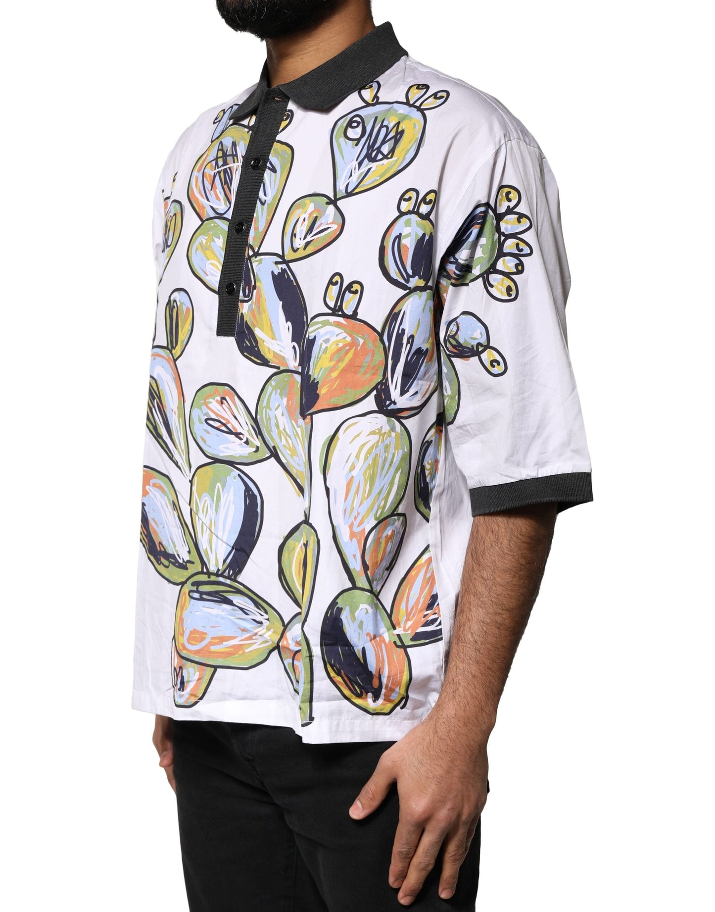Dolce & Gabbana White Sketch Print Oversized Mens Polo T-shirt