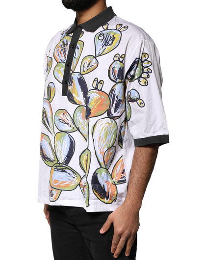 Dolce & Gabbana White Sketch Print Oversized Mens Polo T-shirt