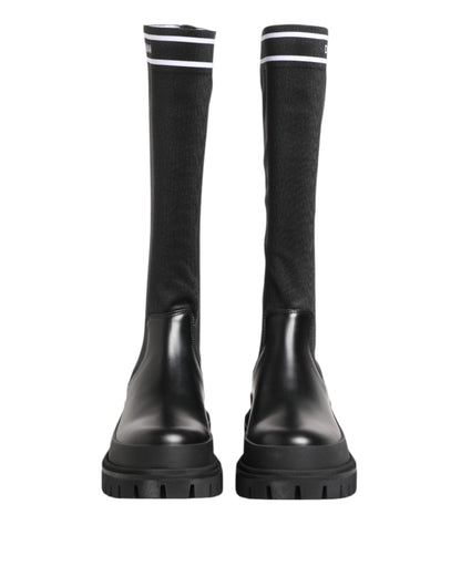 Dolce & Gabbana Black White Polyester Socks High Boots Shoes