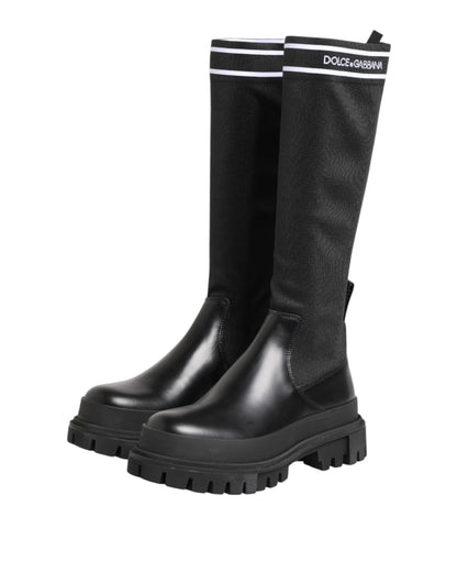 Dolce & Gabbana Black White Polyester Socks High Boots Shoes