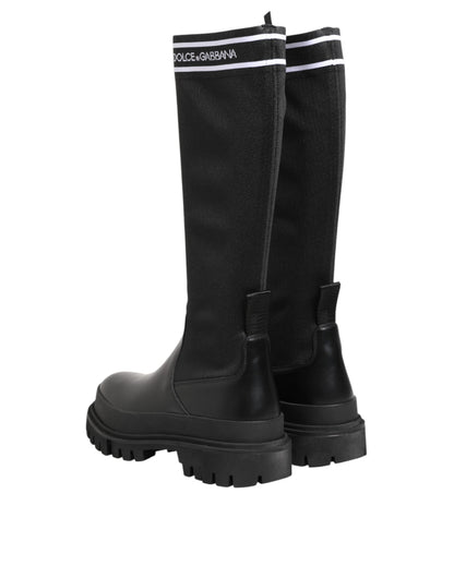 Dolce & Gabbana Black White Polyester Socks High Boots Shoes