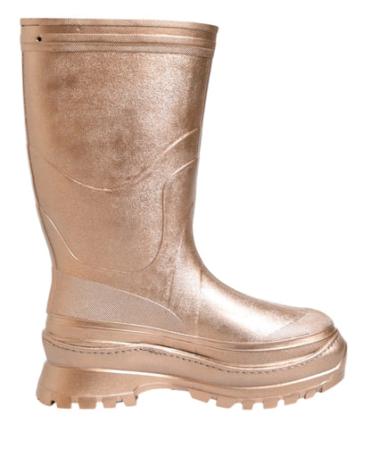 Dolce & Gabbana Rose Gold Rubber Pull On Rain Boots  Shoes