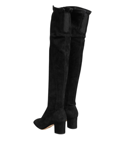 Dolce & Gabbana Black Suede Leather Knee High Boots Shoes