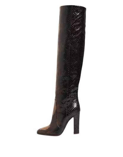 Dolce & Gabbana Brown Python Snakeskin Print Riding Boots Shoes
