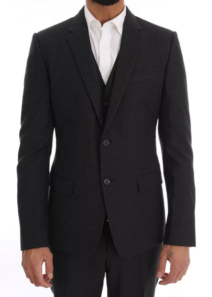 Dolce & Gabbana Gray Patterned Wool 3 Piece Slim Suit