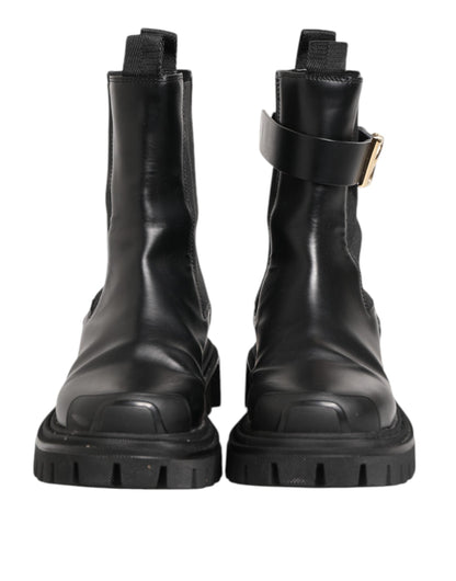 Dolce & Gabbana Black Gold DG Logo Trekking Calf Boots Shoes