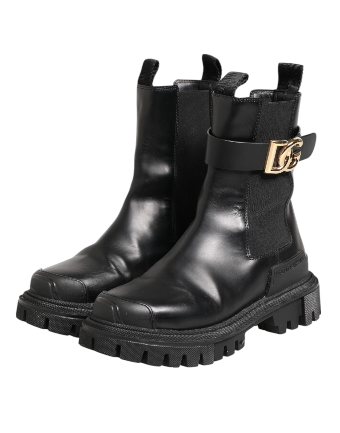 Dolce & Gabbana Black Gold DG Logo Trekking Calf Boots Shoes