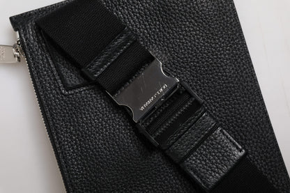 Dolce & Gabbana Black Leather Logo Embossed Waist Fanny Pack Bag