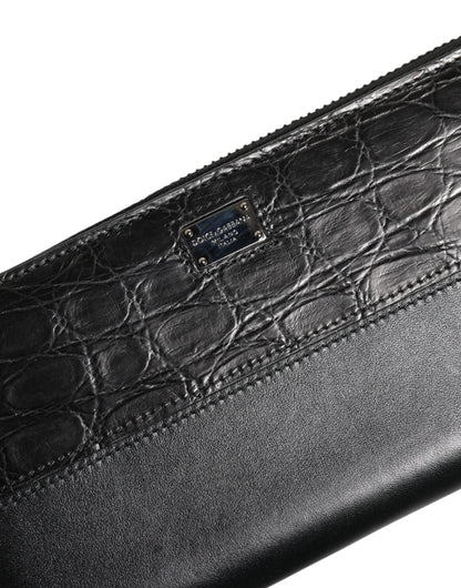 Dolce & Gabbana Black Leather Logo Plaque Zip Around Continental Wallet