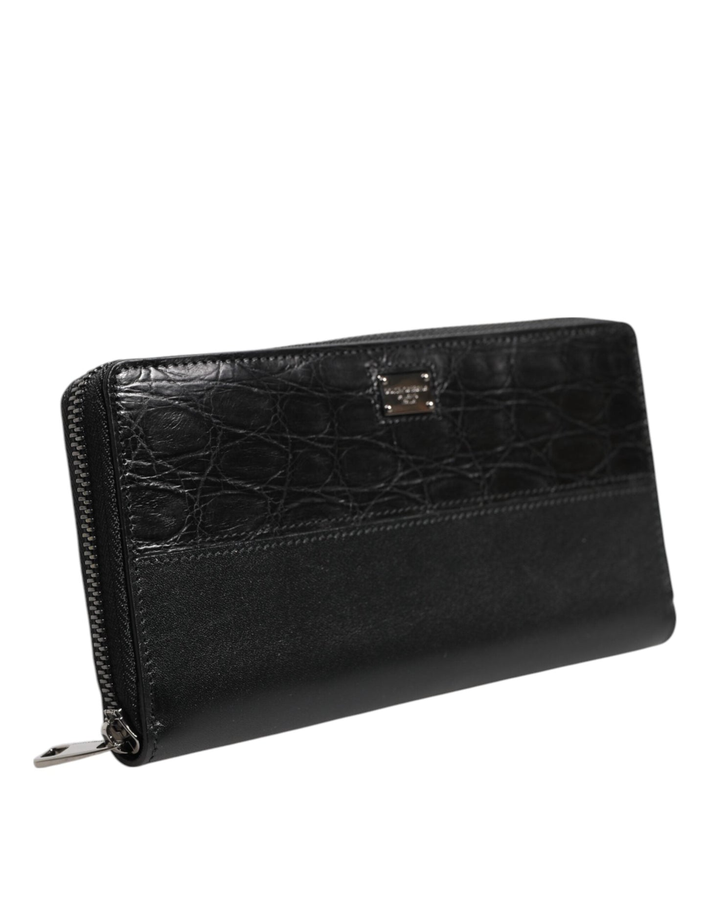 Dolce & Gabbana Black Leather DG Plaque Zip Around Continental Wallet