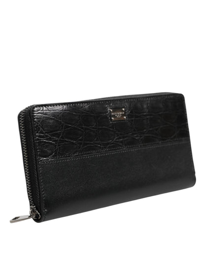 Dolce & Gabbana Black Leather DG Plaque Zip Around Continental Wallet