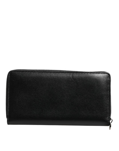 Dolce & Gabbana Black Leather DG Plaque Zip Around Continental Wallet