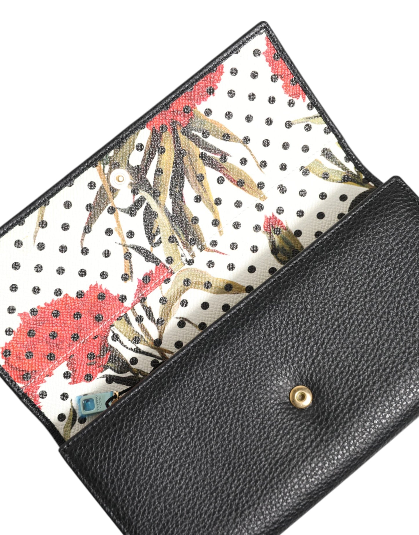 Dolce & Gabbana Black Leather Logo Plaque Card Holder Trifold Wallet