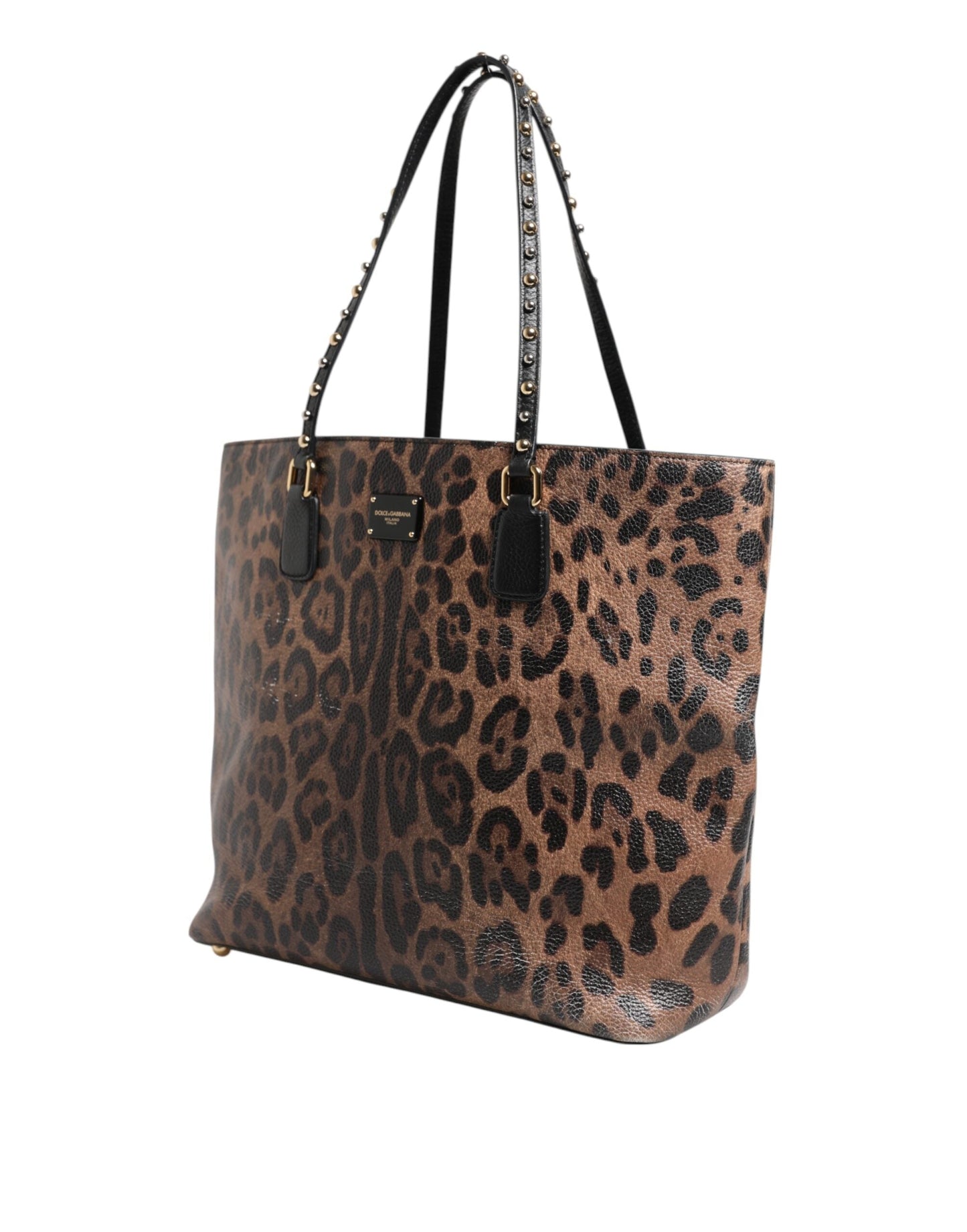Dolce & Gabbana Brown Leopard GLAM Leather Logo Plaque Tote Bag