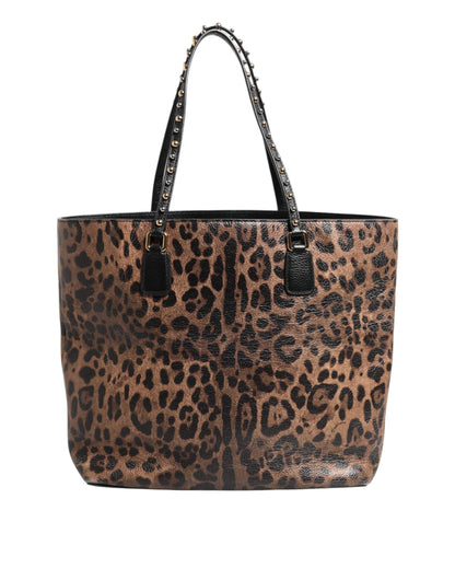 Dolce & Gabbana Brown Leopard GLAM Leather Logo Plaque Tote Bag