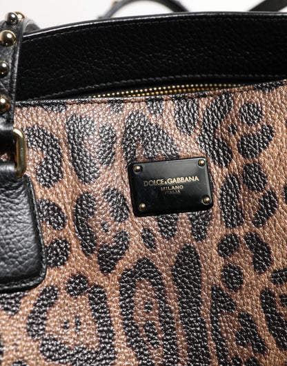 Dolce & Gabbana Brown Leopard GLAM Leather Logo Plaque Tote Bag