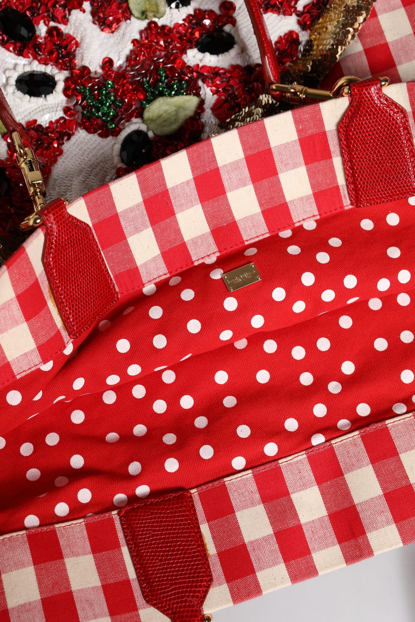 Dolce & Gabbana Red I Love Pizza Rhinestone Embellished Tote Bag