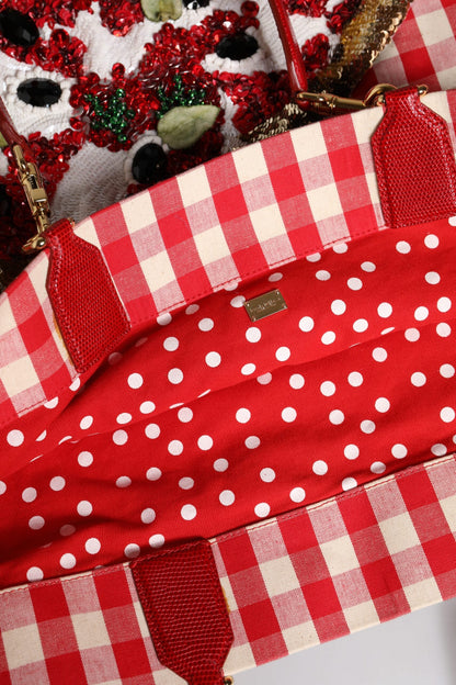 Dolce & Gabbana Red I Love Pizza Rhinestone Embellished Tote Bag