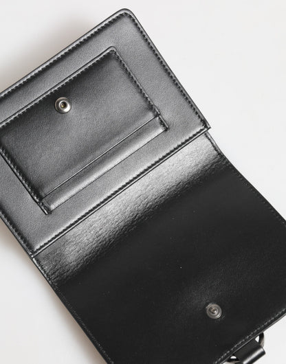 Dolce & Gabbana Black Leather Crystal Embellished Card Holder Wallet