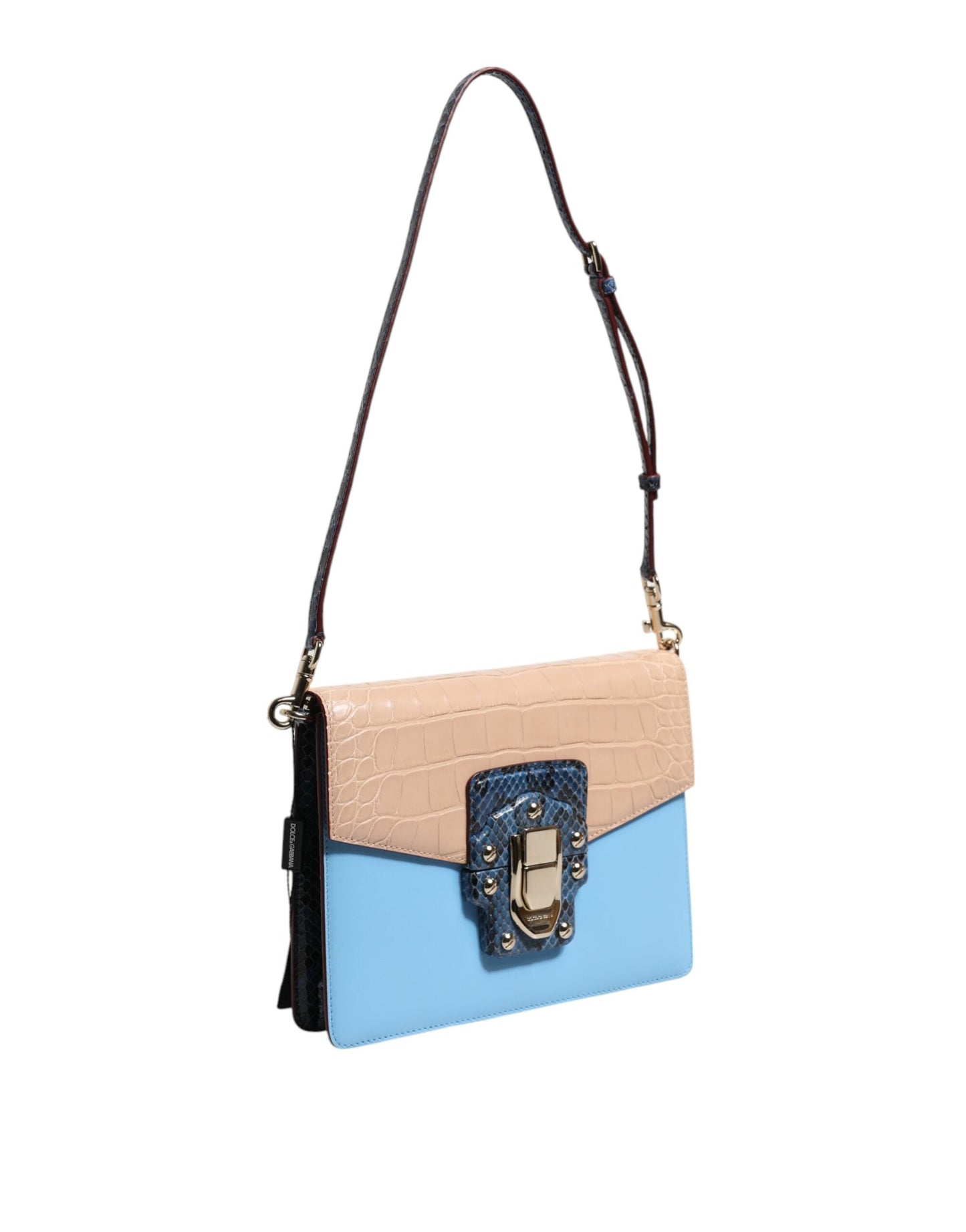 Dolce & Gabbana Blue Beige Exotic Leather LUCIA Crossbody Bag