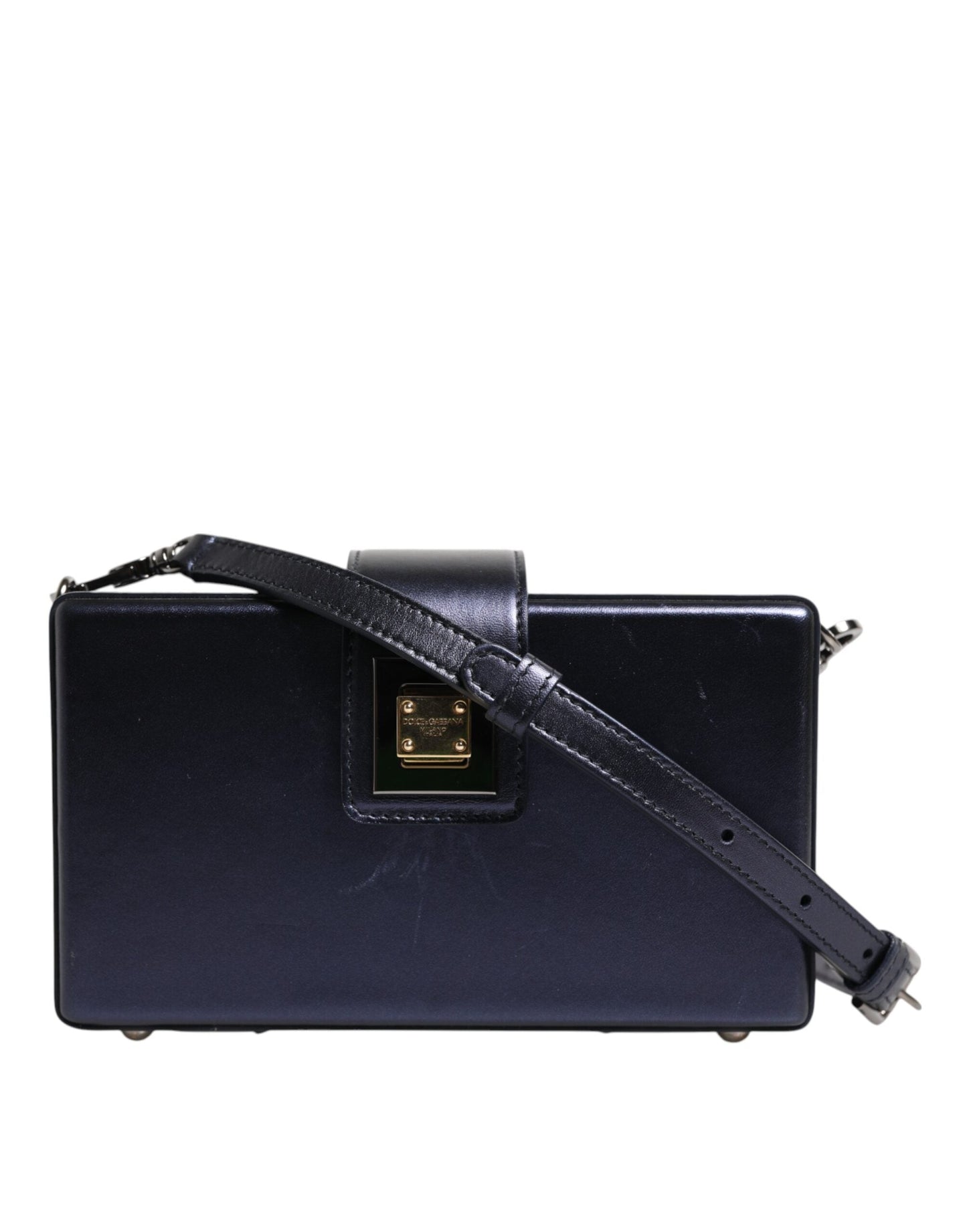 Dolce & Gabbana Blue DG BOX Lambskin Leather Crossbody Strap Bag