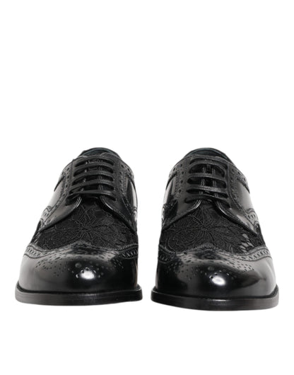 Dolce & Gabbana Black Leather Floral Lace Dress Formal  Shoes