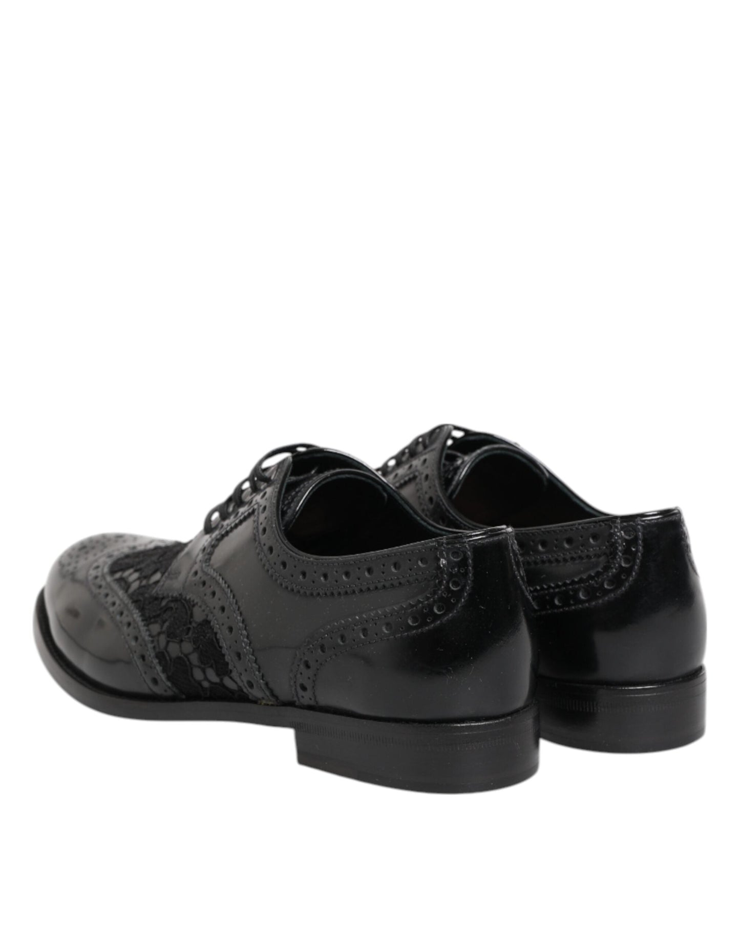 Dolce & Gabbana Black Leather Floral Lace Dress Formal  Shoes