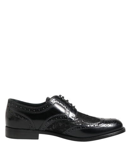 Dolce & Gabbana Black Leather Floral Lace Dress Formal  Shoes